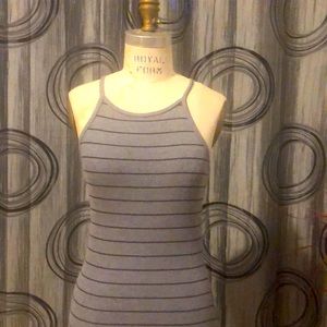 Grey summer dress with black pin stripes